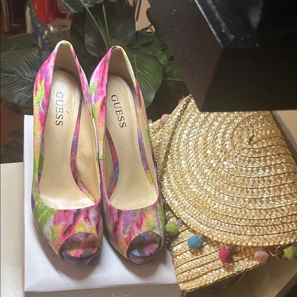 GUESS Vibrant Tie-Dye Peep Toe Heels - Picture 7 of 8